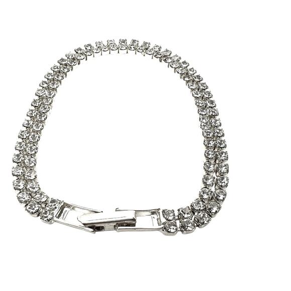 Rhinestone Tennis Bracelets Lot Of 2 Clear Sparkle Silver Tone Classic - Picture 4 of 9